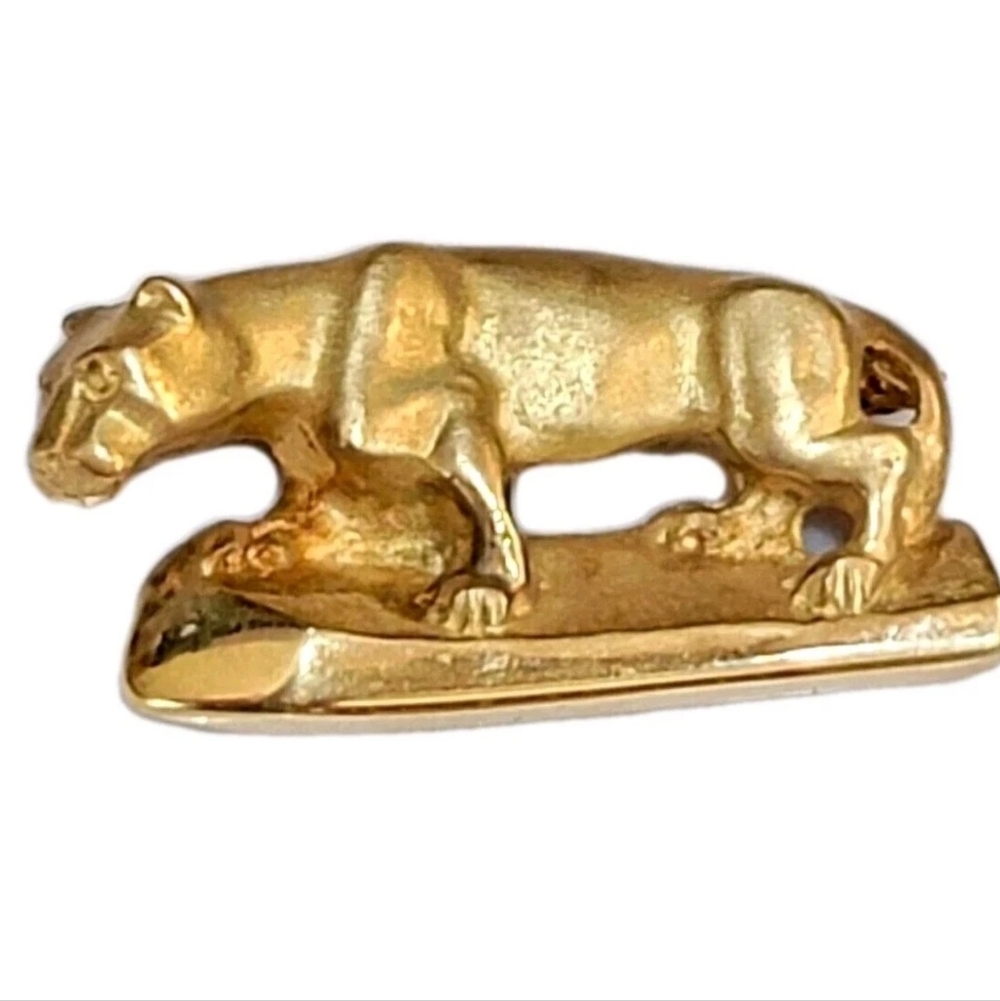14k Yellow Gold Panther Cougar Brooch Pin-Designer Estate Jewelry 10.2gm